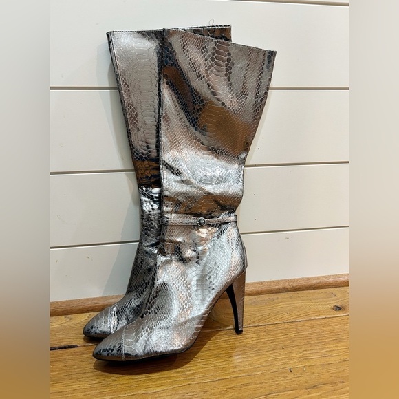 Sam Edelman Silver Snakeskin Heeled Boots - Picture 2 of 16